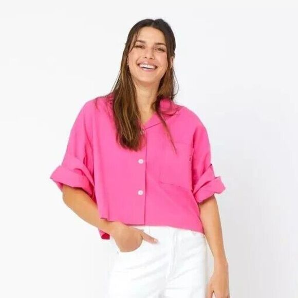 Kerri Rosenthal Sherri Summer Shirt Top Buttondown Collared Cotton M NEW 272757 - Picture 1 of 9